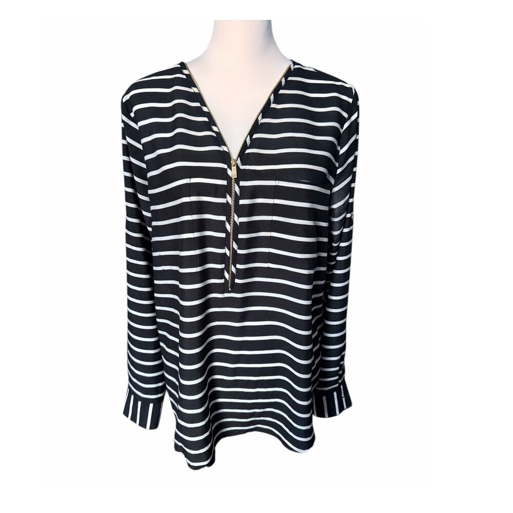 Calvin Klein Women's Long Sleeve top Black and White Medium